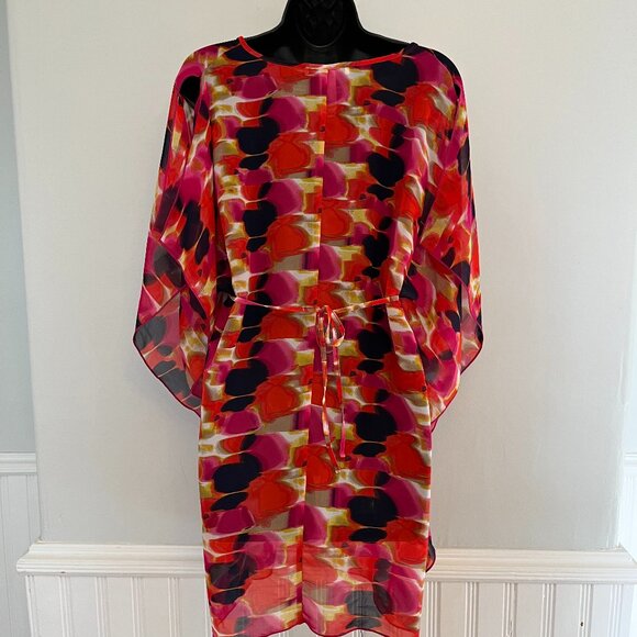 Laundry By Design Colourful Boho Tunic Coverup with Self Tie, Size Small - Picture 6 of 9